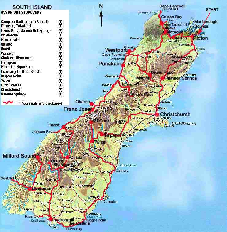 Just our Pictures of New Zealand South Island Map and Trip Itinerary