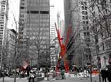 Zuccotti Park, Red Sculpture. Downtown New York File# 2889. Photographer: Susan